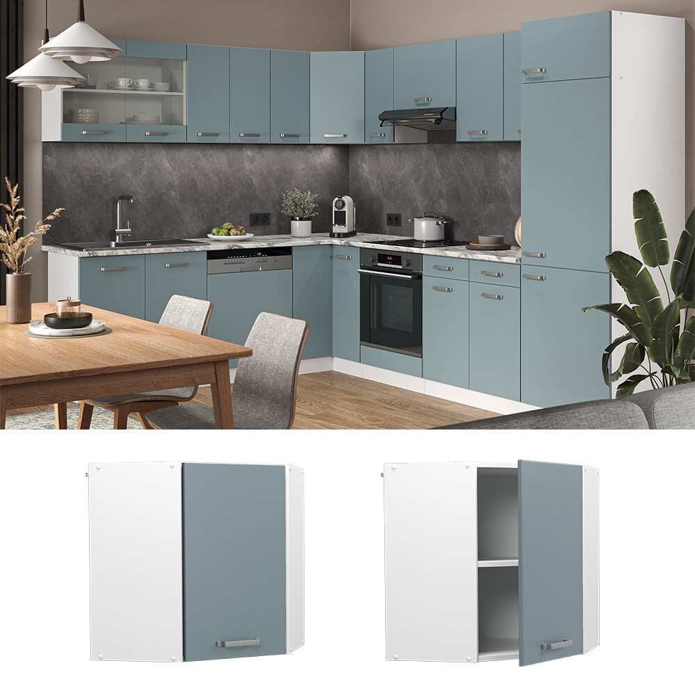 Vicco Eckh&auml;ngeschrank K&uuml;chenschrank R-Line Solid Wei&szlig; Blau Grau 57 cm modern - Bild 1