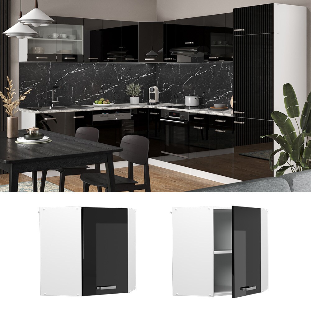 Vicco Eckhängeschrank Küchenschrank R-Line Solid Weiß Schwarz 57 cm modern