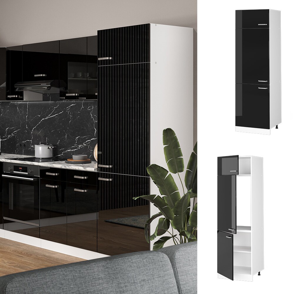 Vicco Kühlumbauschrank Küchenschrank R-Line Solid Weiß Schwarz 60 cm modern