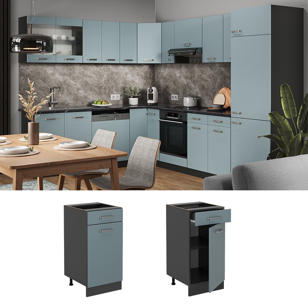 Vicco Schubunterschrank K&uuml;chenschrank R-Line Solid Anthrazit Blau Grau 40 cm modern - Bild 1