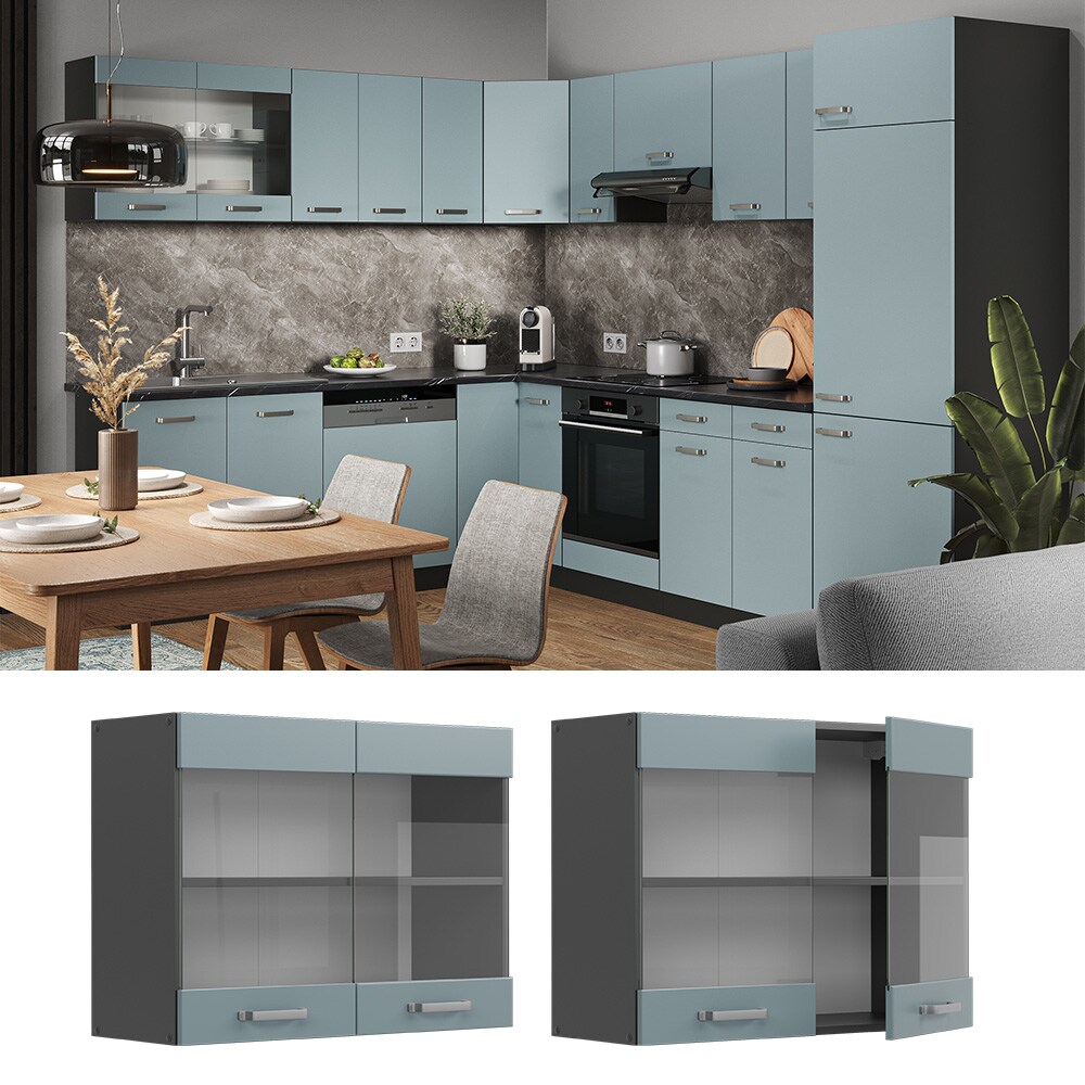 Vicco Glashängeschrank Küchenschrank R-Line Solid Anthrazit Blau Grau 80 cm modern