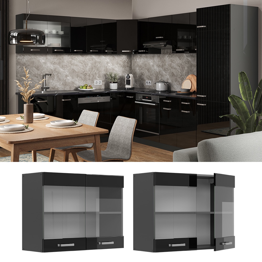 Vicco Glash&auml;ngeschrank K&uuml;chenschrank R-Line Solid Anthrazit Schwarz 80 cm modern - Bild 1