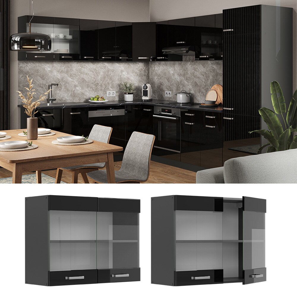 Vicco Glashängeschrank Küchenschrank R-Line Solid Anthrazit Schwarz 80 cm modern