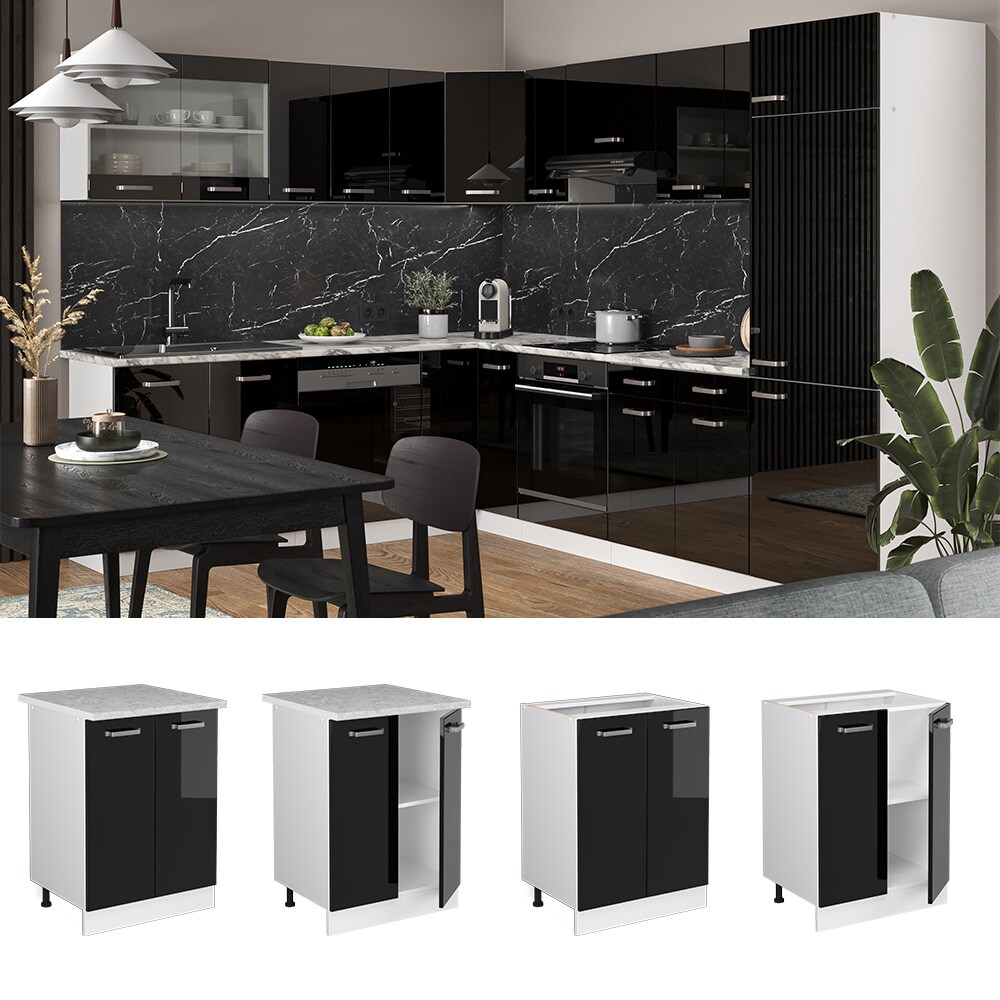 Vicco Unterschrank Küchenschrank R-Line Solid Weiß Schwarz 60 cm modern Arbeitsplatte