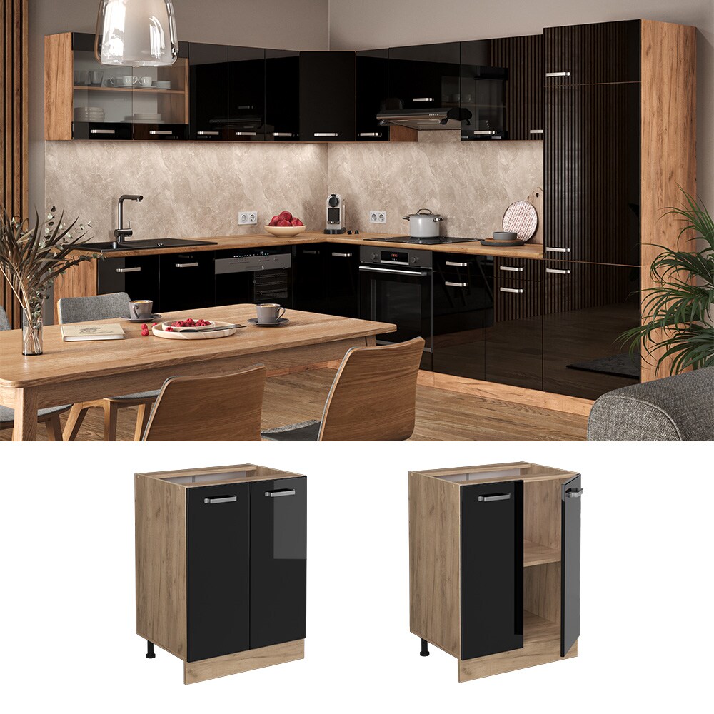 Vicco Unterschrank K&uuml;chenschrank R-Line Solid Eiche Schwarz 60 cm modern - Bild 1