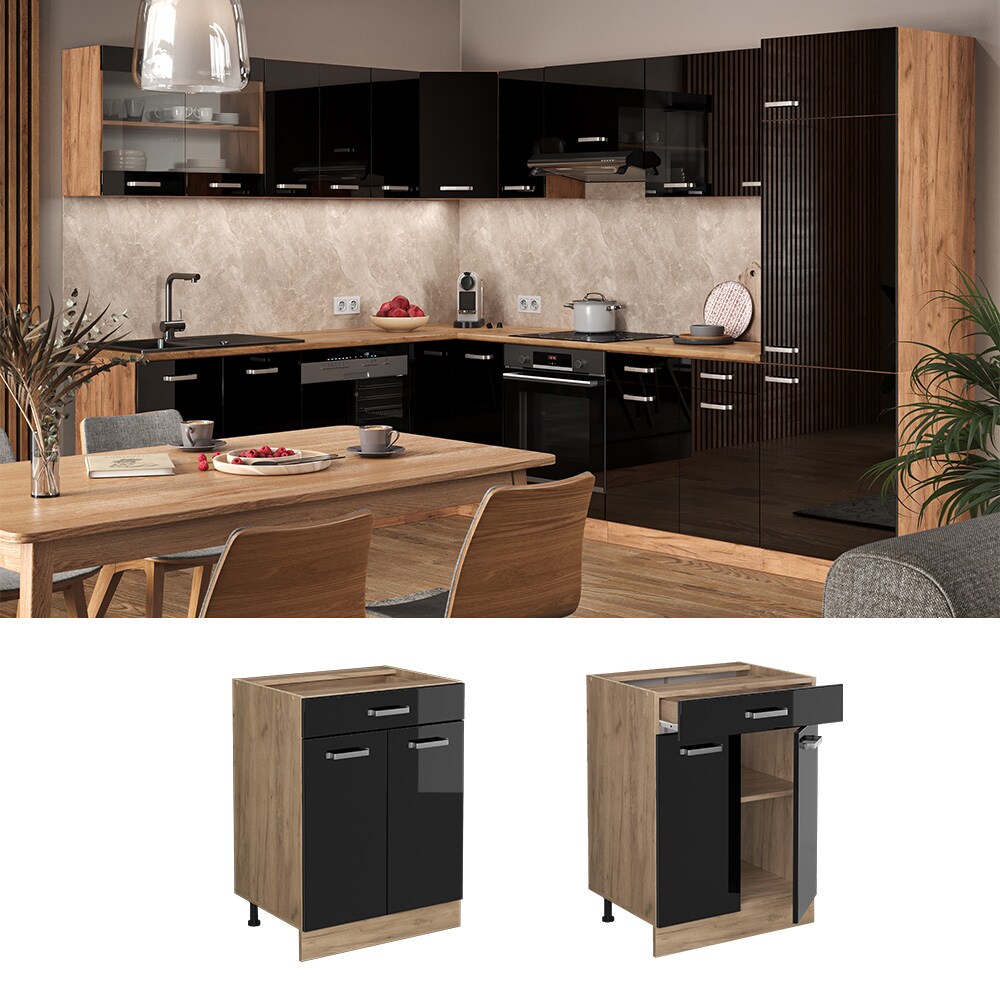 Vicco Schubunterschrank K&uuml;chenschrank R-Line Solid Eiche Blau Grau 60 cm modern - Bild 1