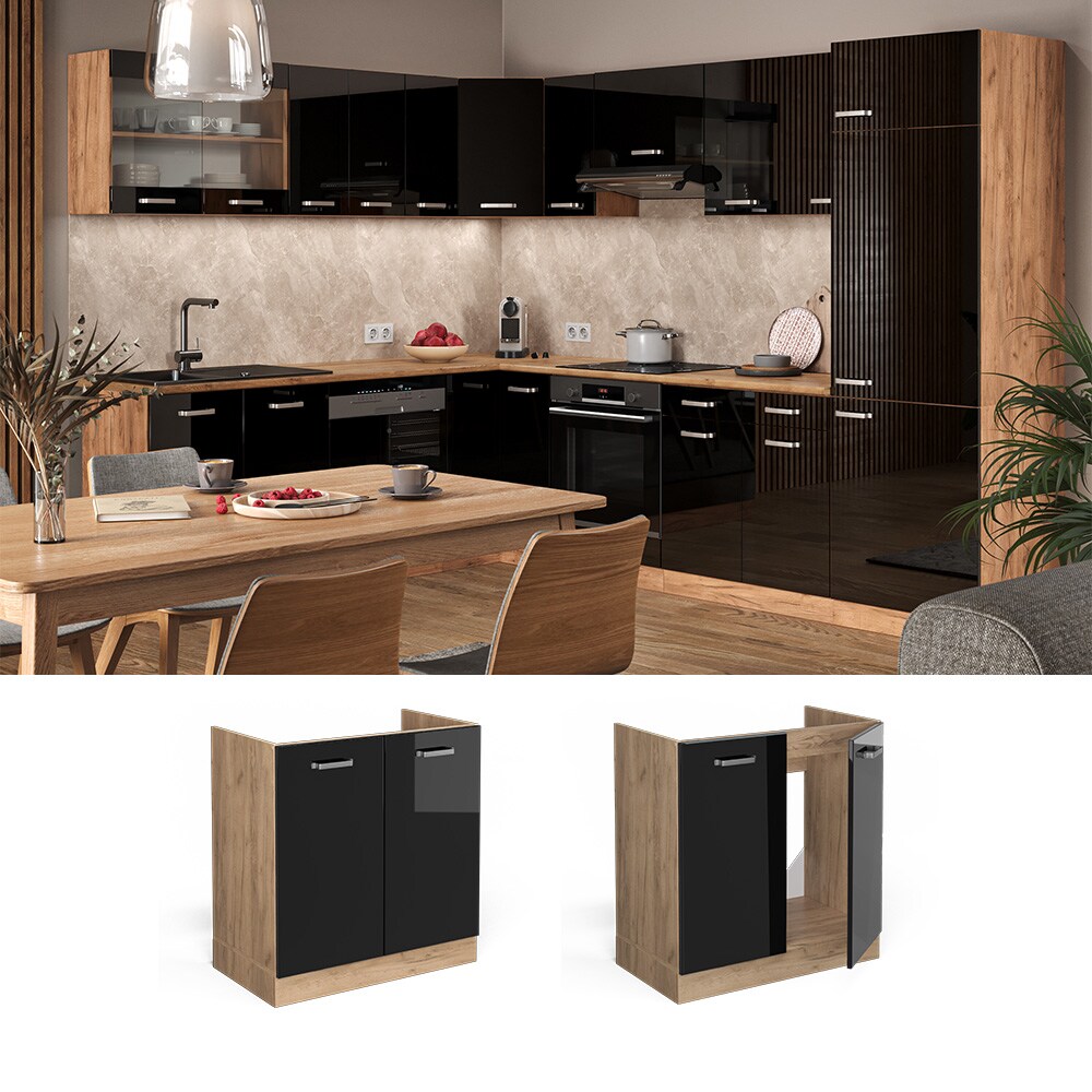 Vicco Spülenunterschrank Küchenschrank R-Line Solid Eiche Blau Grau 80 cm modern