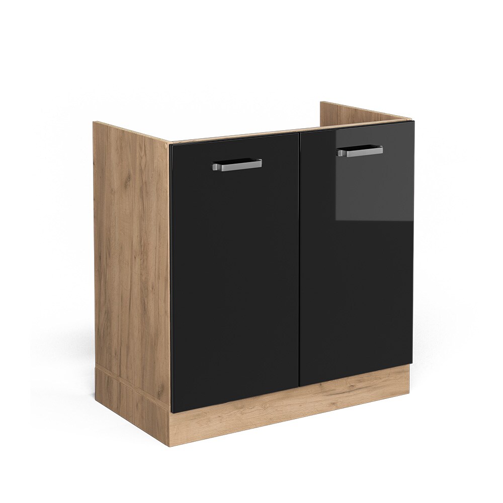 Vicco Spülenunterschrank Küchenschrank R-Line Solid Eiche Schwarz 80 cm modern