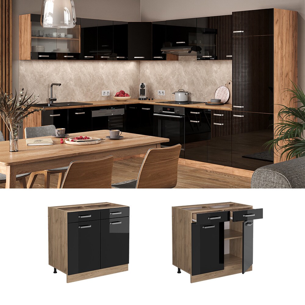 Vicco Schubunterschrank K&uuml;chenschrank R-Line Solid Eiche Blau Grau 80 cm modern - Bild 1