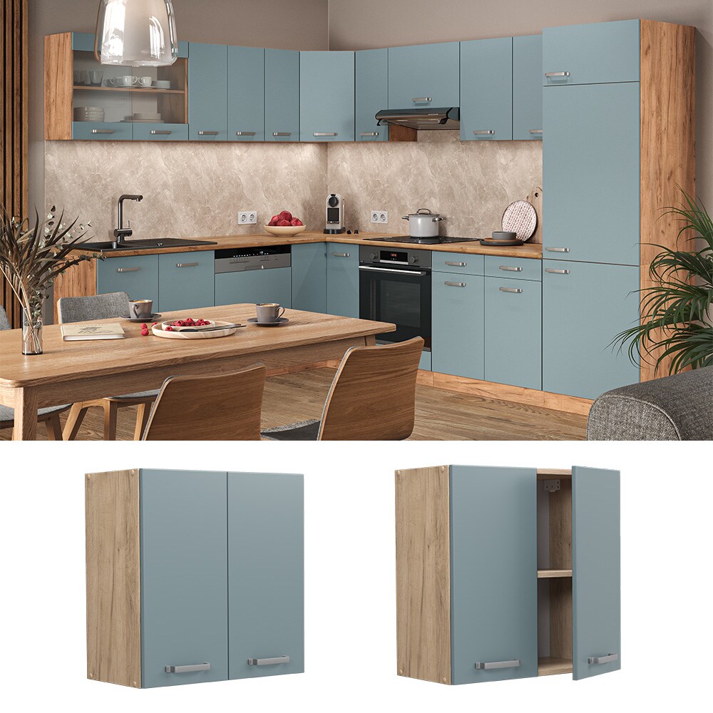 Vicco H&auml;ngeschrank K&uuml;chenschrank R-Line Solid Eiche Blau Grau 60 cm modern - Bild 1