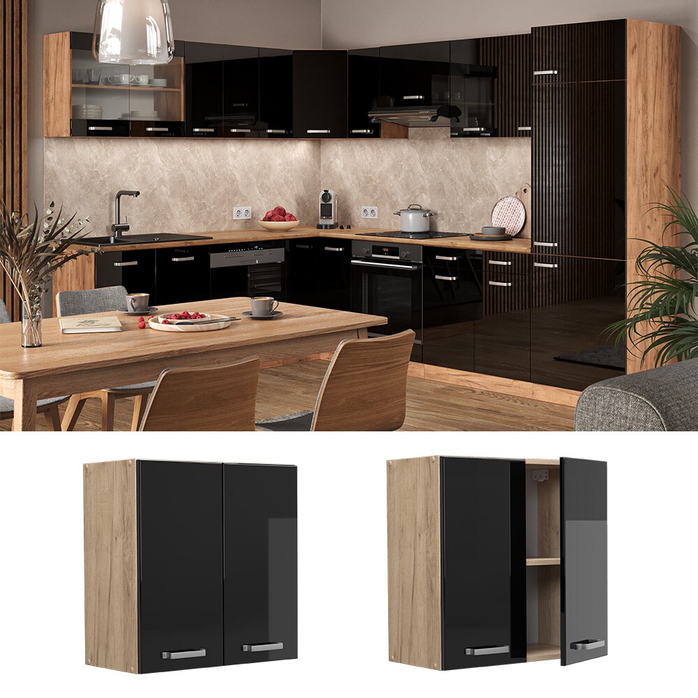 Vicco H&auml;ngeschrank K&uuml;chenschrank R-Line Solid Eiche Schwarz 60 cm modern - Bild 1