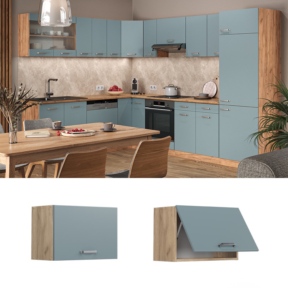 Vicco H&auml;ngeschrank flach K&uuml;chenschrank R-Line Solid Eiche Blau Grau 60 cm modern - Bild 1