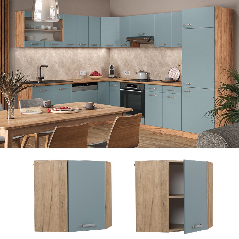Vicco Eckhängeschrank Küchenschrank R-Line Solid Eiche Blau Grau 57 cm modern