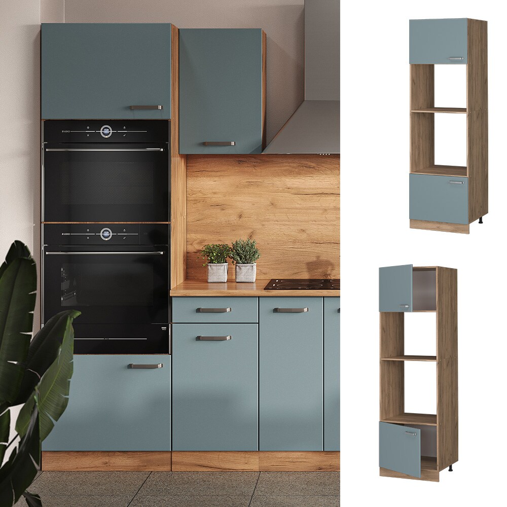 Vicco Mikrowellenschrank Küchenschrank R-Line Solid Eiche Blau Grau 60 cm modern