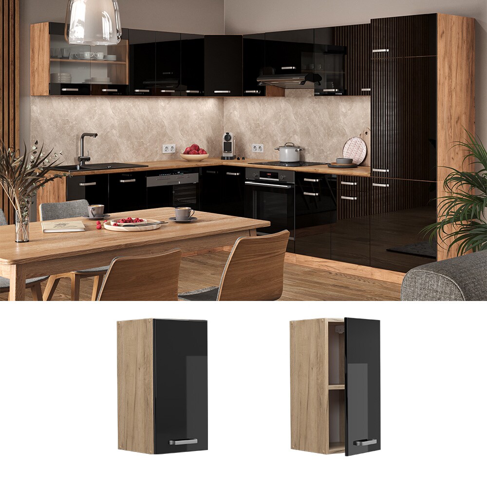 Vicco H&auml;ngeschrank K&uuml;chenschrank R-Line Solid Eiche Schwarz 30 cm modern - Bild 1