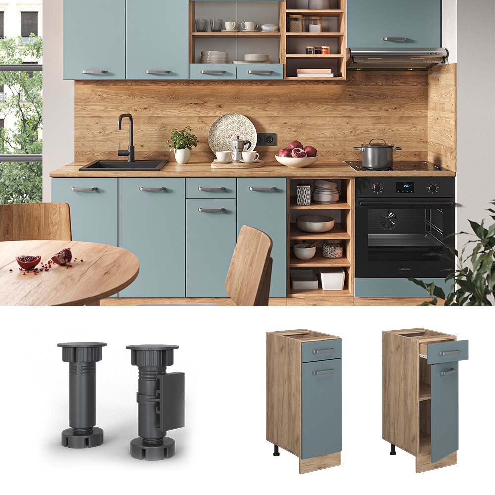 Vicco Schubunterschrank K&uuml;chenschrank R-Line Solid Eiche Blau Grau 30 cm modern - Bild 1