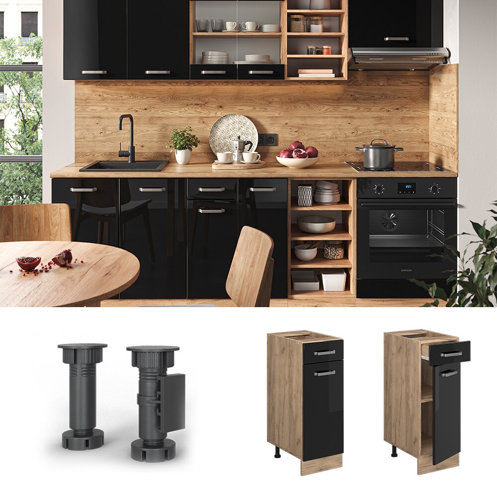 Vicco Schubunterschrank K&uuml;chenschrank R-Line Solid Eiche Schwarz 30 cm modern - Bild 1