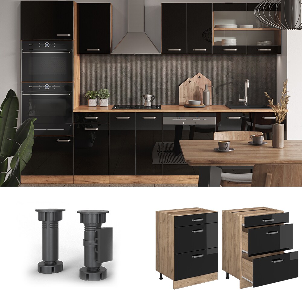 Vicco Schubladenunterschrank K&uuml;chenschrank R-Line Solid Eiche Schwarz 60 cm modern - Bild 1