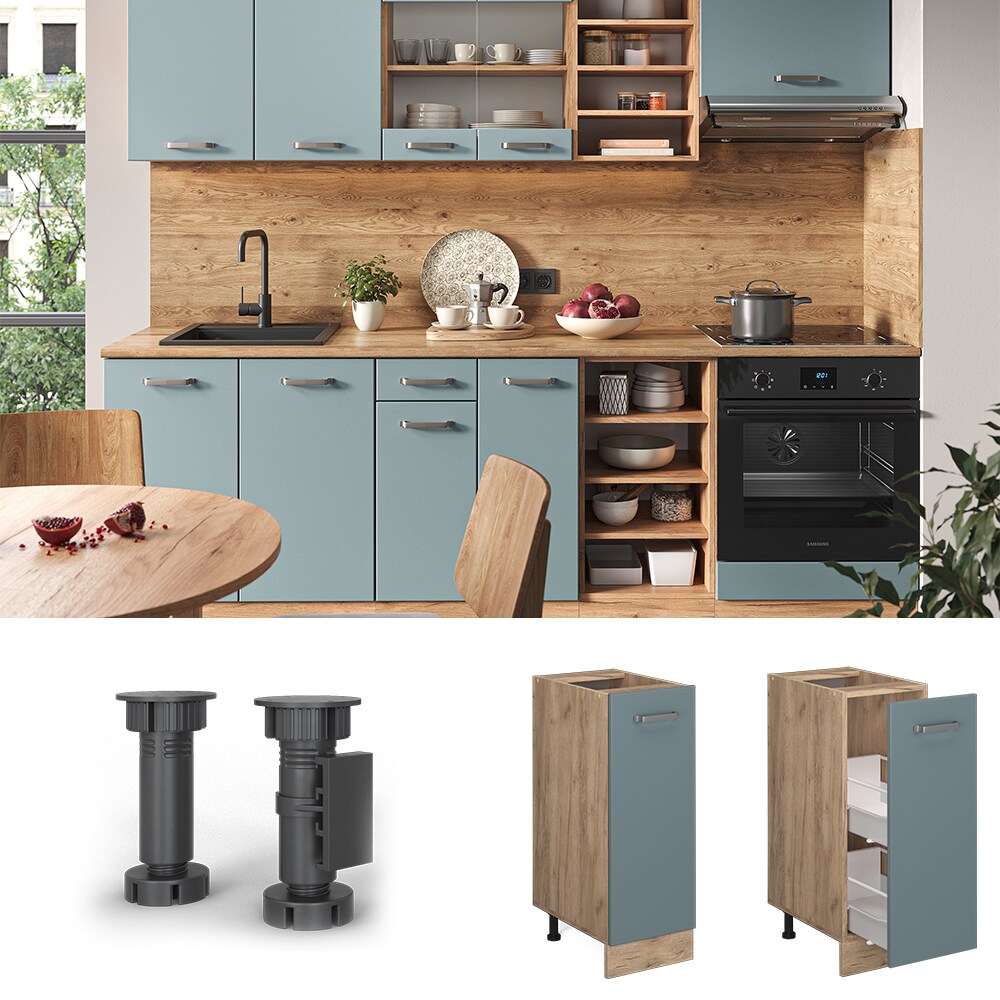 Vicco Apothekerunterschrank Küchenschrank R-Line Solid Eiche Blau Grau 30 cm modern