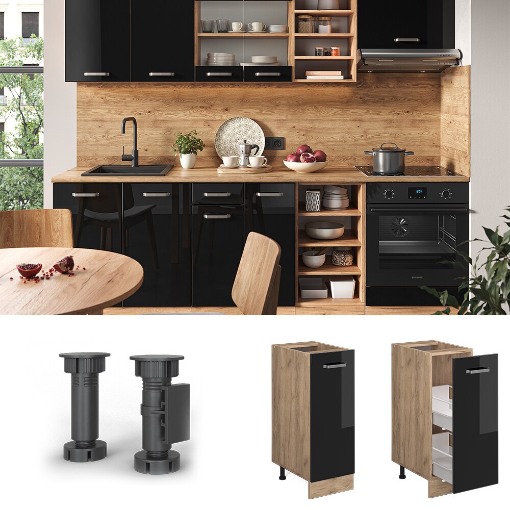 Vicco Apothekerunterschrank K&uuml;chenschrank R-Line Solid Eiche Schwarz 30 cm modern - Bild 1