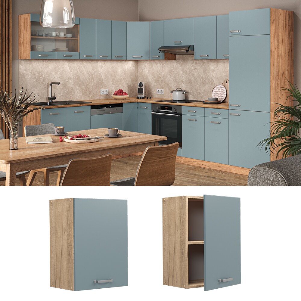 Vicco H&auml;ngeschrank K&uuml;chenschrank R-Line Solid Eiche Blau Grau 45 cm modern - Bild 1