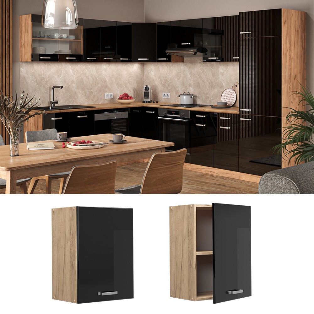 Vicco H&auml;ngeschrank K&uuml;chenschrank R-Line Solid Eiche Schwarz 45 cm modern - Bild 1