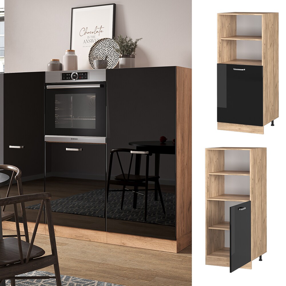 Vicco Vorratsschrank Küchenschrank R-Line Solid Eiche Schwarz 60 cm modern kleine Tür
