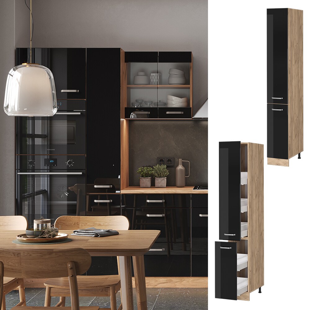Vicco Apothekerhochschrank Küchenschrank R-Line Solid Eiche Schwarz 30 cm modern