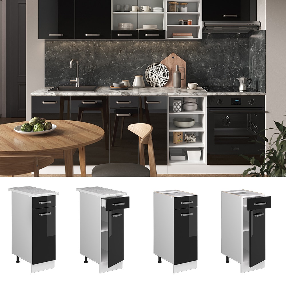 Vicco Schubunterschrank K&uuml;chenschrank R-Line Solid Wei&szlig; Schwarz 30 cm modern Arbeitsplatte - Bild 1