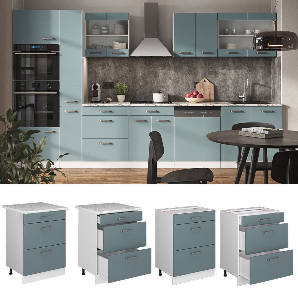 Vicco Schubladenunterschrank Küchenschrank R-Line Solid Weiß Blau Grau 60 cm modern Arbeitsplatte