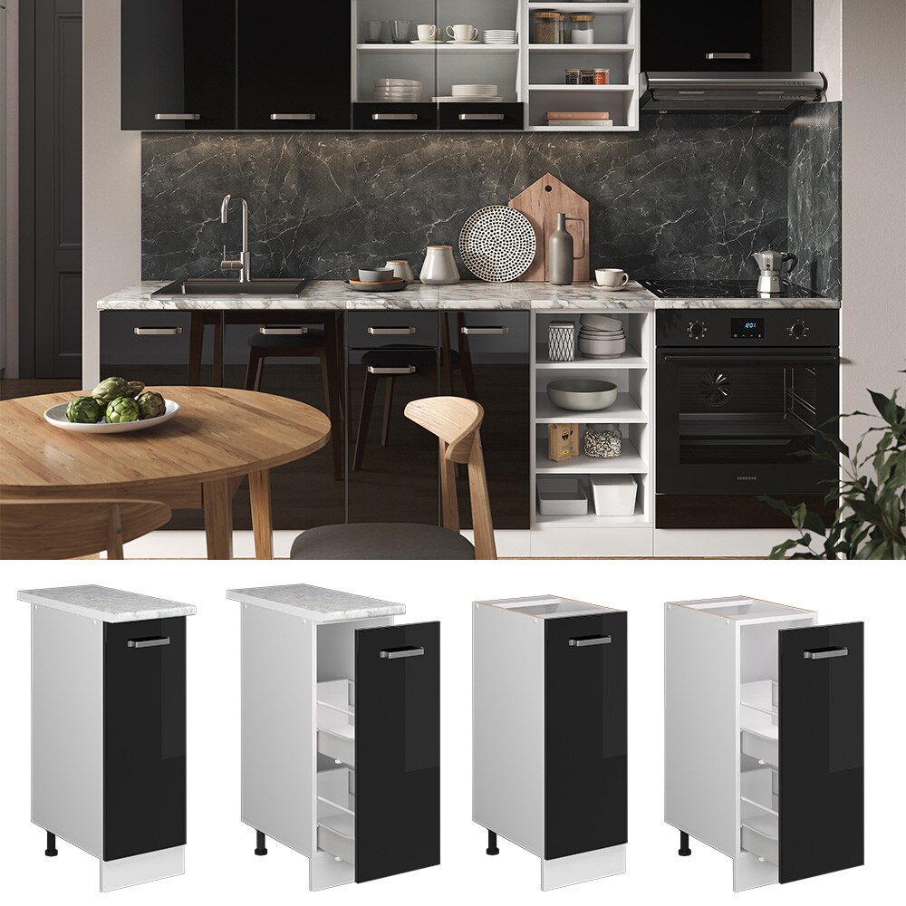 Vicco Apothekerunterschrank K&uuml;chenschrank R-Line Solid Wei&szlig; Schwarz 30 cm modern - Bild 1