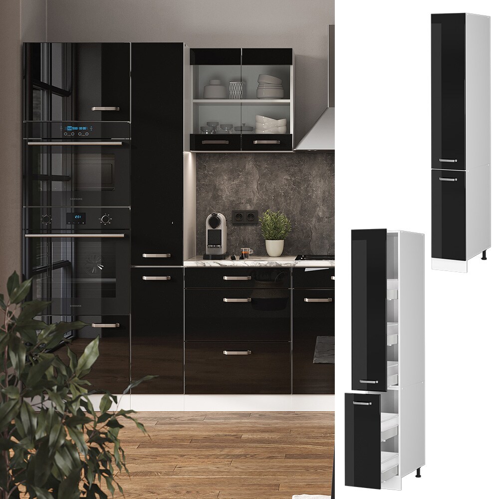 Vicco Apothekerhochschrank Küchenschrank R-Line Solid Weiß Schwarz 30 cm modern