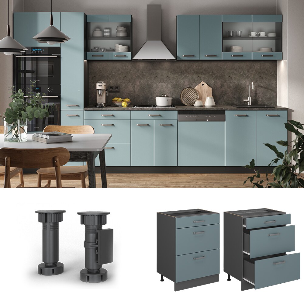 Vicco Schubladenunterschrank Küchenschrank R-Line Solid Anthrazit Blau Grau 60 cm modern