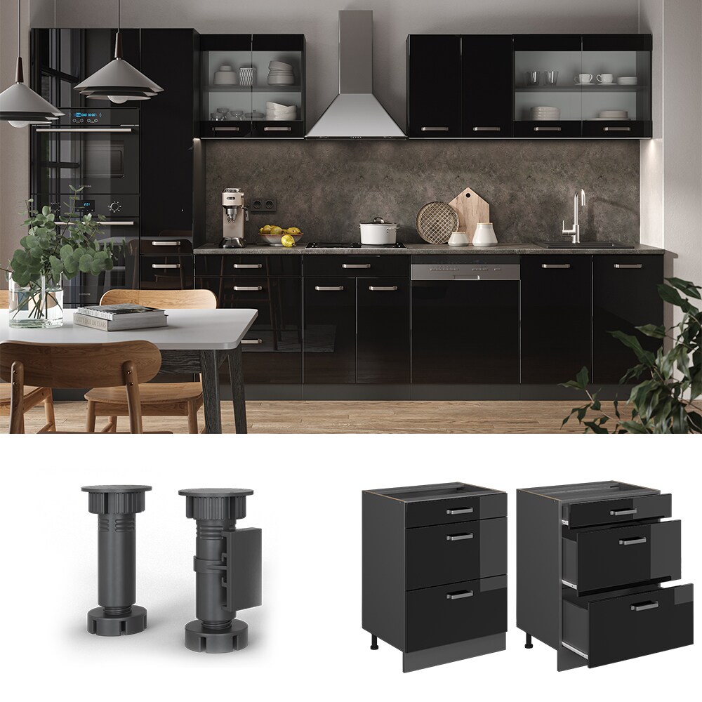 Vicco Schubladenunterschrank Küchenschrank R-Line Solid Anthrazit Schwarz 60 cm modern