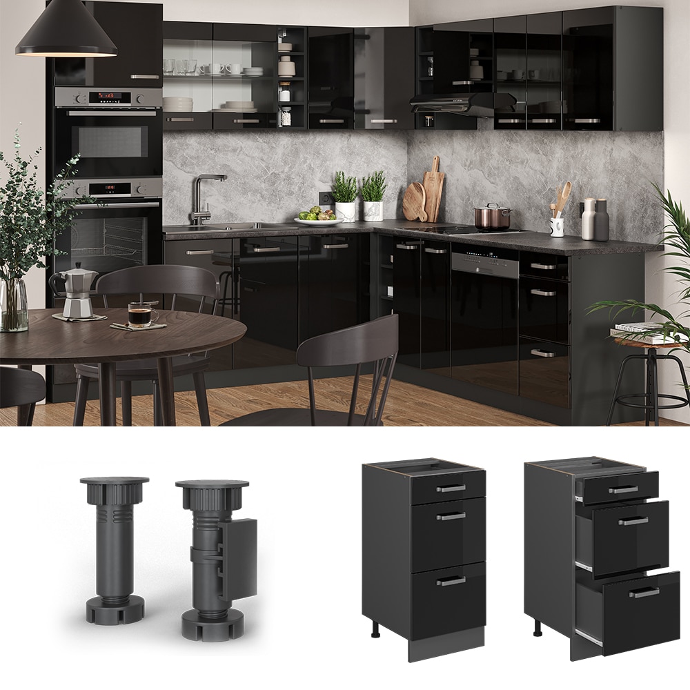 Vicco Schubladenunterschrank K&uuml;chenschrank R-Line Solid Anthrazit Schwarz 40 cm modern - Bild 1