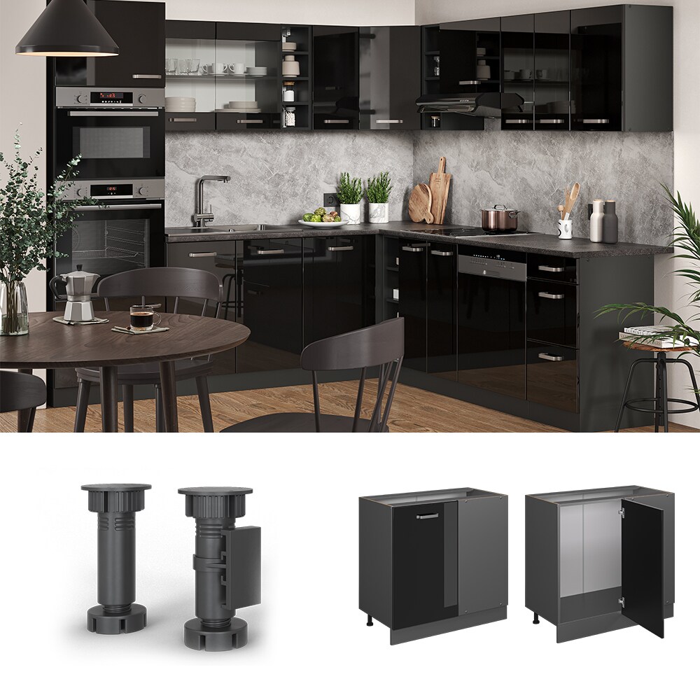 Vicco Eckunterschrank Küchenschrank R-Line Solid Anthrazit Schwarz 86 cm modern