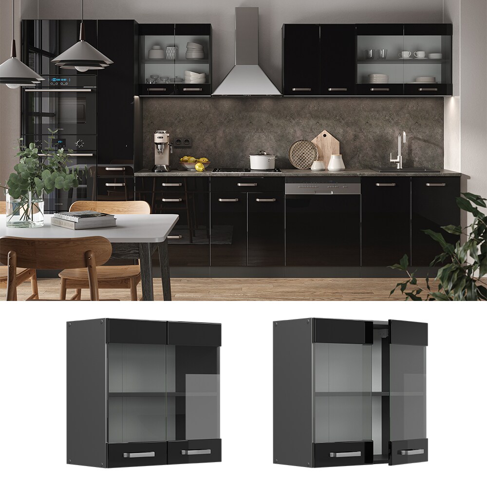 Vicco Glashängeschrank Küchenschrank R-Line Solid Anthrazit Schwarz 60 cm modern