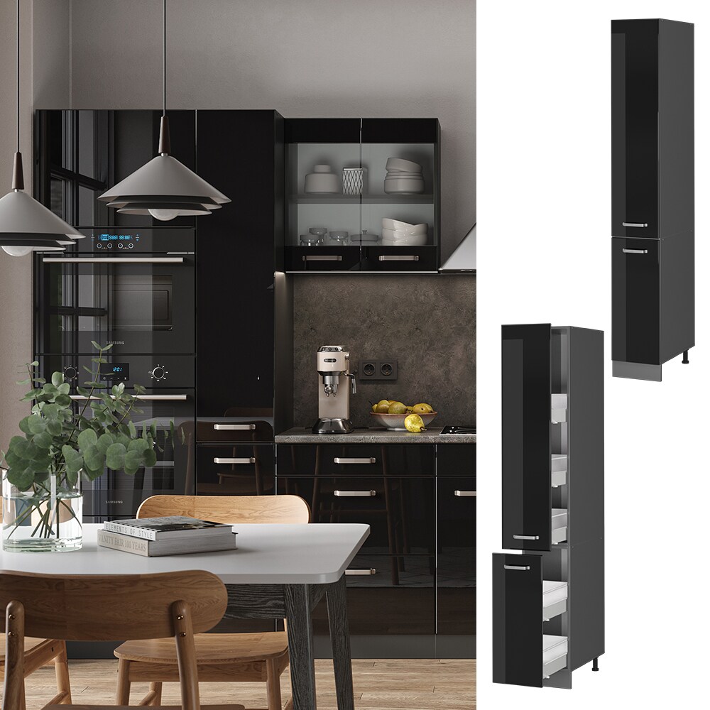 Vicco Apothekerhochschrank K&uuml;chenschrank R-Line Solid Anthrazit Schwarz 30 cm modern - Bild 1