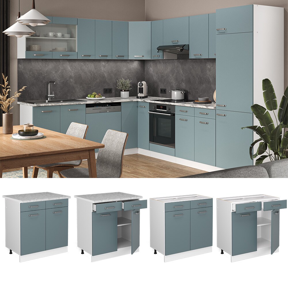 Vicco Schubunterschrank Küchenschrank R-Line Solid Weiß Blau Grau 80 cm modern Arbeitsplatte