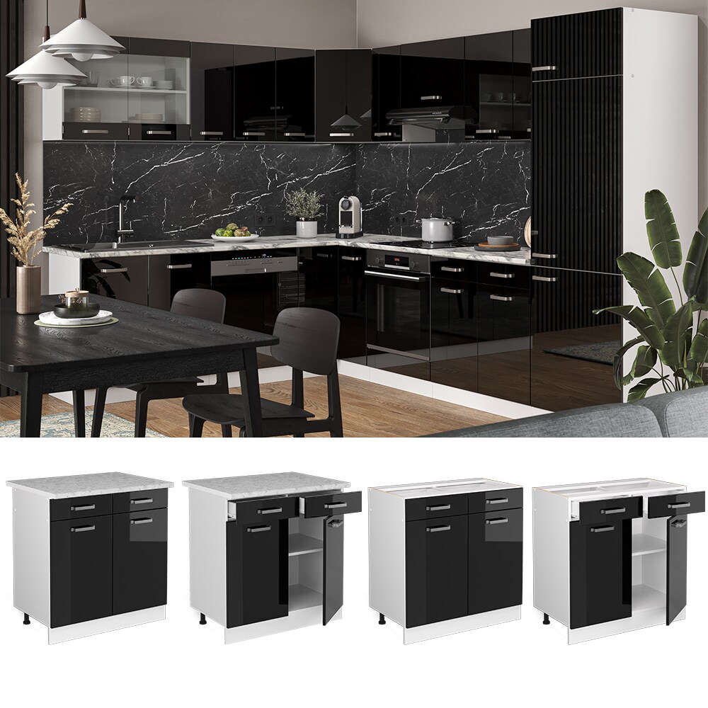 Vicco Schubunterschrank K&uuml;chenschrank R-Line Solid Wei&szlig; Schwarz 80 cm modern - Bild 1