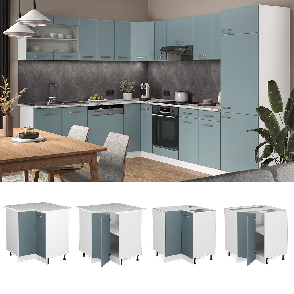 Vicco Eckunterschrank Küchenschrank R-Line Solid Weiß Blau Grau 87 cm modern