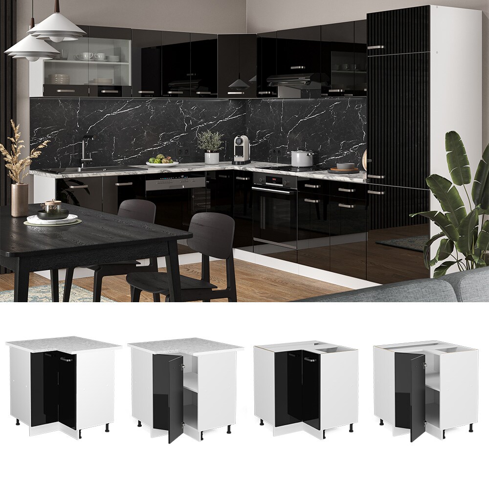 Vicco Eckunterschrank Küchenschrank R-Line Solid Weiß Schwarz 87 cm modern Arbeitsplatte | 04066731354047