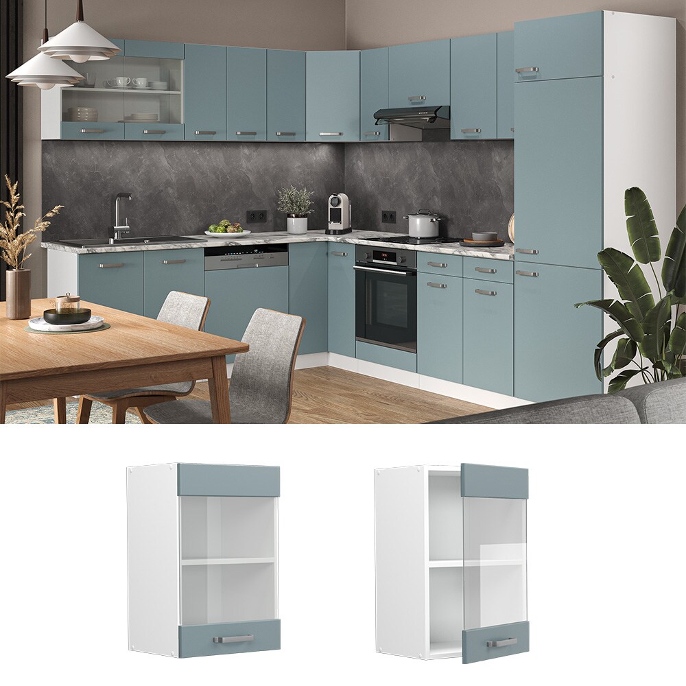 Vicco Glash&auml;ngeschrank K&uuml;chenschrank R-Line Solid Wei&szlig; Blau Grau 40 cm modern - Bild 1