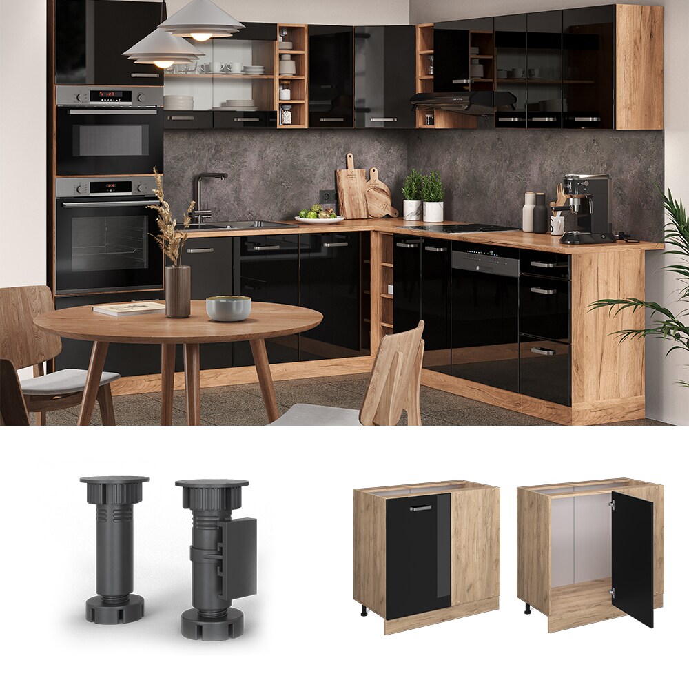 Vicco Eckunterschrank Küchenschrank R-Line Solid Eiche Schwarz 86 cm modern
