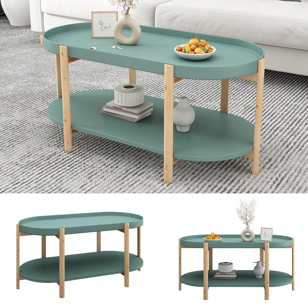 Vicco Couchtisch Milo Mintgr&uuml;n Holz-Optik 96 x 45 cm oval Wohnzimmertisch modern - Bild 1