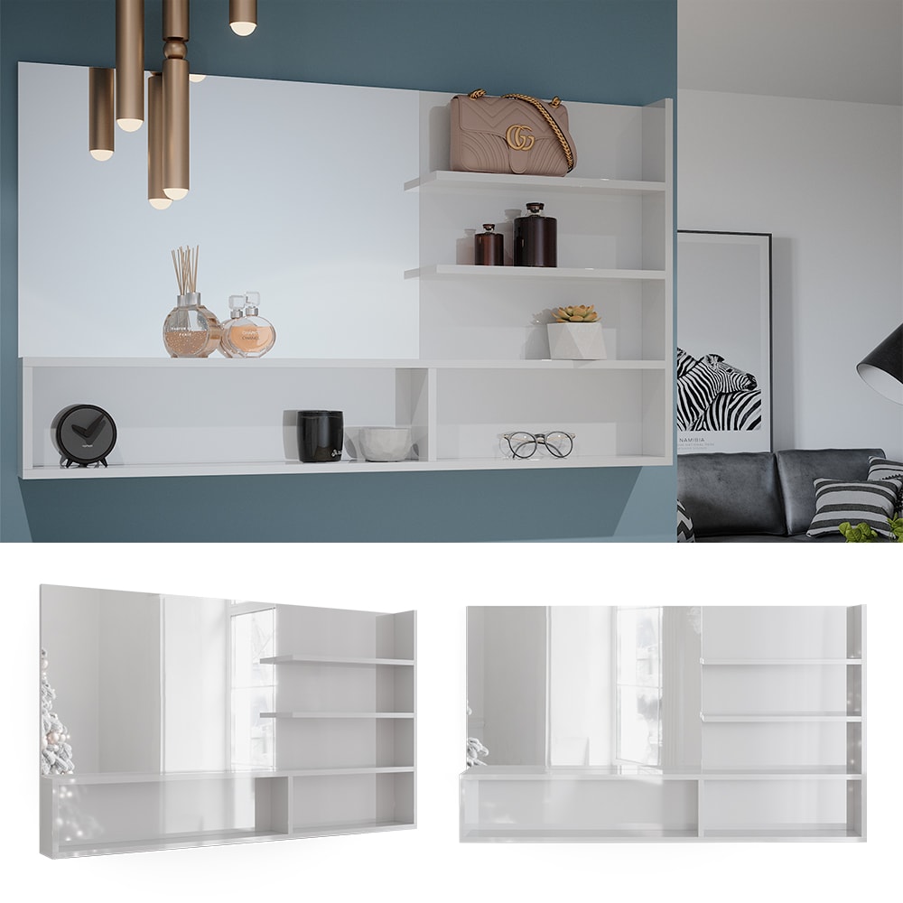 Vicco Spiegelregal Wei&szlig; Hochglanz 119,8 x 70 cm, moderner Badspiegel mit Ablagen - Bild 1