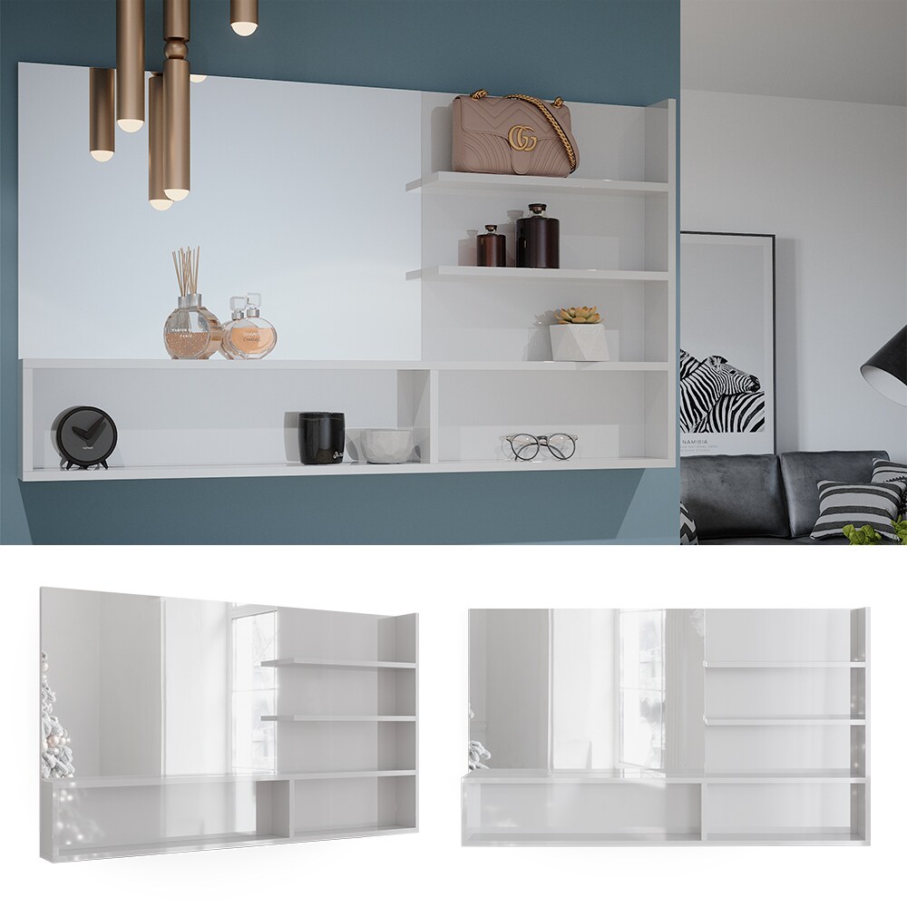 Vicco Spiegelregal Weiß Hochglanz 119,8 x 70 cm, moderner Badspiegel mit Ablagen | 04066731346189