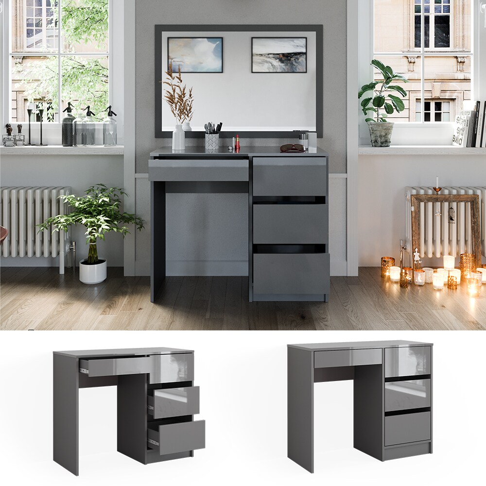 Vicco Schminktisch Sherry klein Grau Hochglanz, 90 x 75 cm, Schubladen, Frisiertisch | 04066731346103