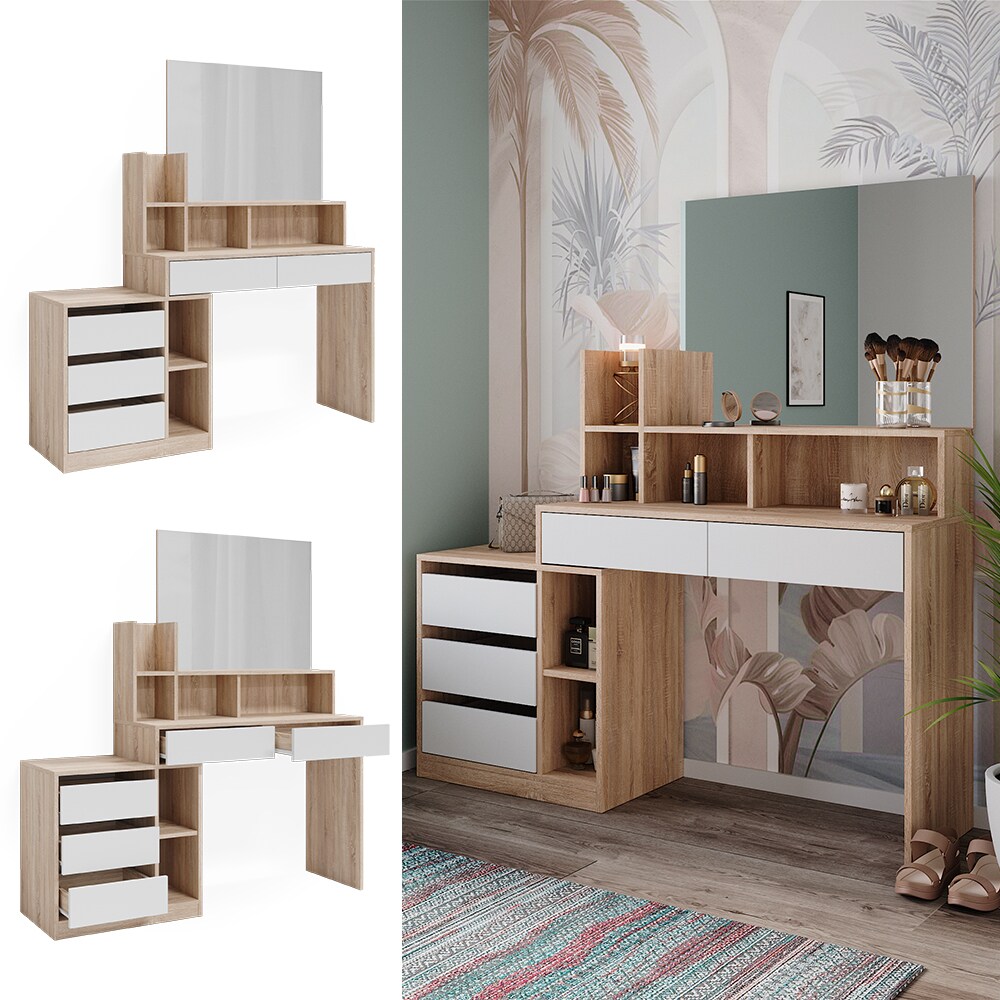 Vicco Schminktisch Anja 139,8 x 115 cm Sonoma Wei&szlig; Spiegel Frisiertisch modern - Bild 1