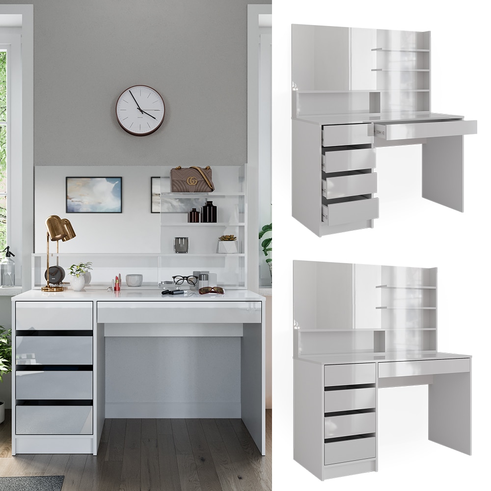 Vicco Schminktisch Sherry Wei&szlig; Hochglanz 120 x 75 cm Spiegel Regal Frisiertisch - Bild 1